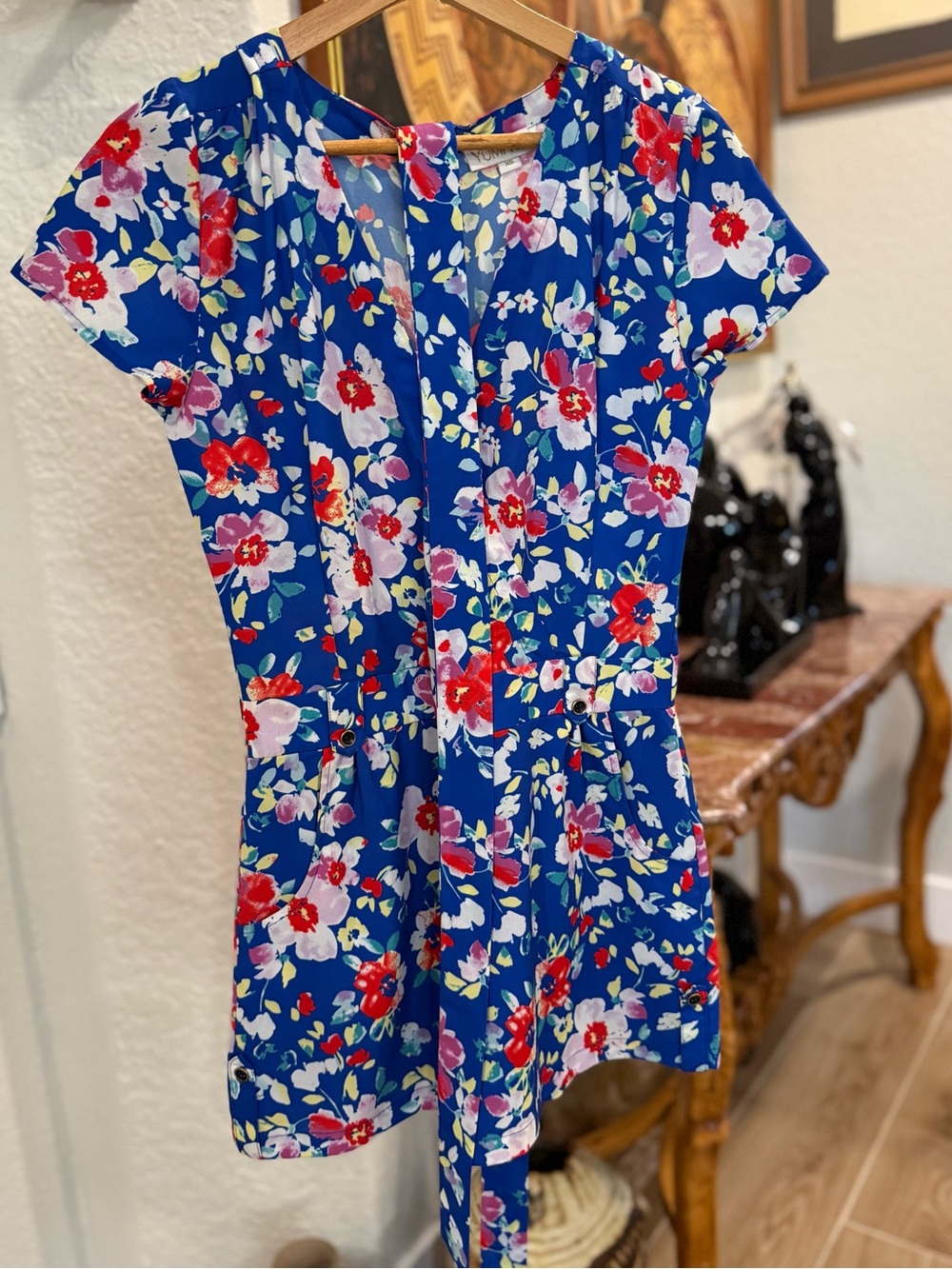 Yumi Kim Blue Floral Short Dress with Multicolor Blossoms